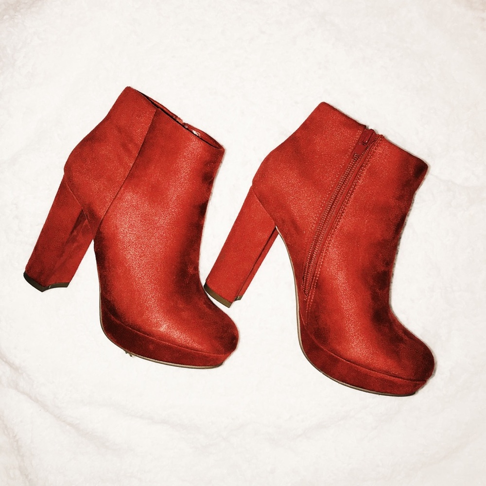 Pure Red Suede Booties - Picture 2 of 5